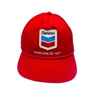 Vtg Chevron Hat Oil Gas Cap Corporate Snapback YoungAn Hat Mesh Red